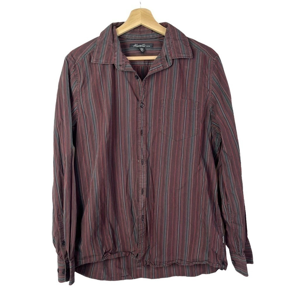 Kenneth Cole Retro Stripe Long Sleeve Button Down Dress Shirt L